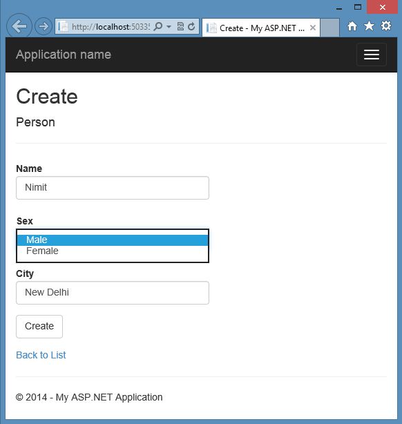 Perform Create Operation in MVC